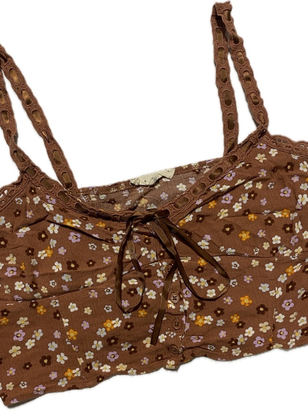 La Hearts Rust Floral Cropped Tank with Lace Trim size S